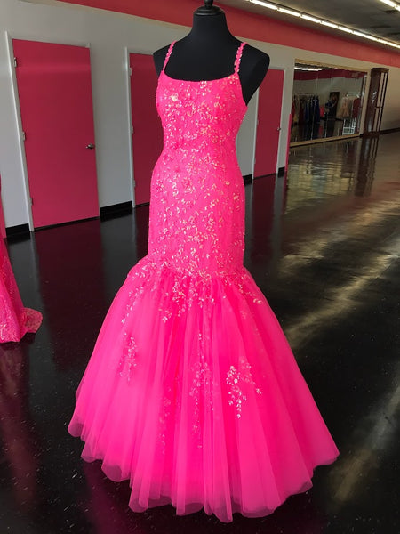 Neon Pink Mermaid Prom Dresses Size ...